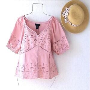 LIV Los Angeles Top Size L Pink Eyelet Boho (b30.1)
